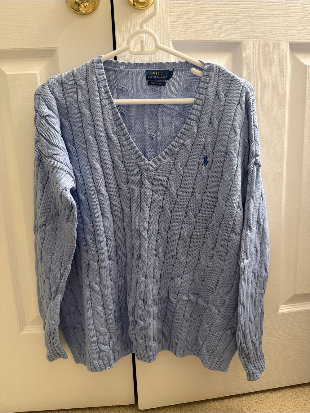 Polo by Ralph Lauren Light Blue Cable V-Neck Sweater